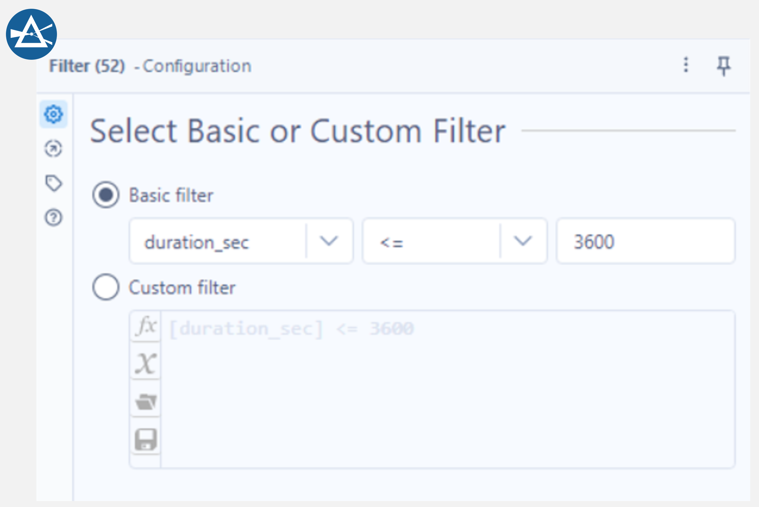 Filter tool configuration panel